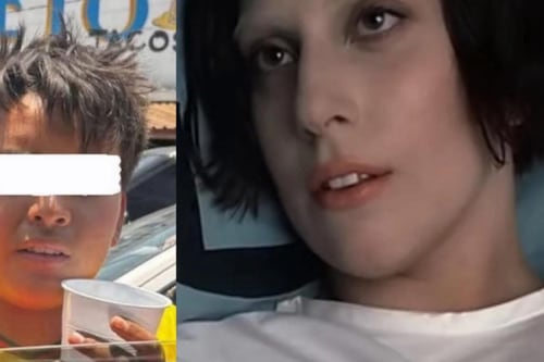 Niño usa fotografía de Lady Gaga para pedir caridad en la calle