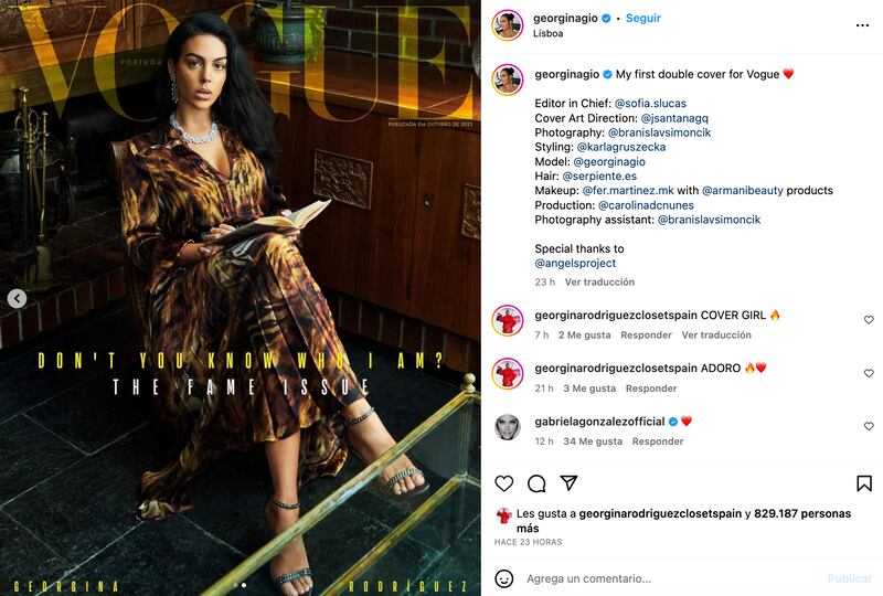 Georgina Rodríguez presumió su portada doble en Vogue Portugal