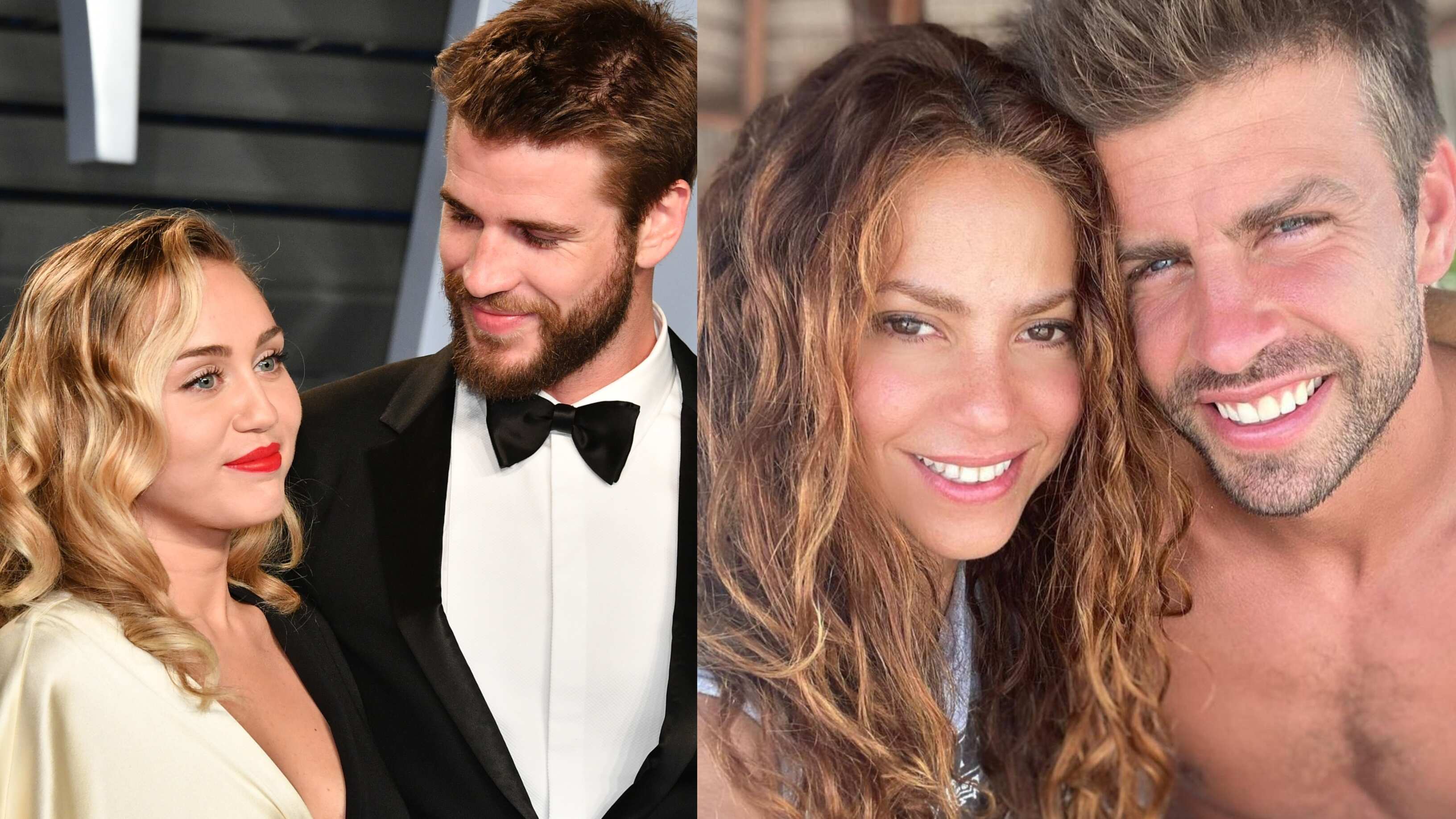 Miley Cyrus y Liam Hemsworth créditos: Dia Dipasupil / Shakira y Piqué créditos: Instagram