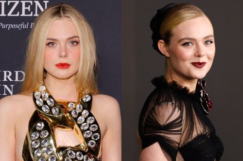 Elle Fanning derrocha elegancia en un vestido negro arruchado con mangas abullonadas