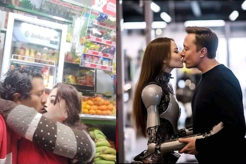 Elon Musk besó a un robot y le dicen ‘la versión premium del loco de la muñeca de trapo’