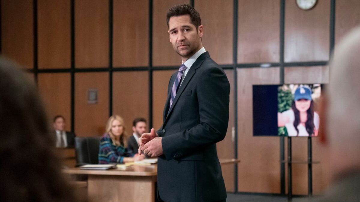 (L to R) Becki Newton as Lorna Crane, Devon Graye as Julian La Cosse, Manuel Garcia-Rulfo as Mickey Haller in episode 306 of The Lincoln Lawyer