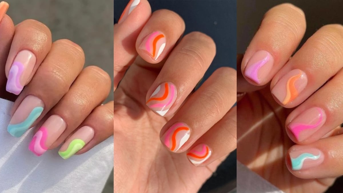Uñas con ondas de colores