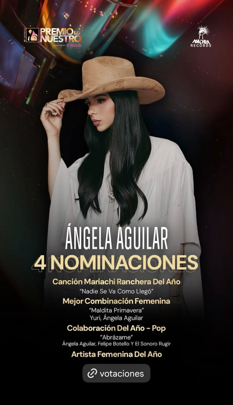 Nominaciones de Ángela Aguilar en Premio lo Nuestri 2026