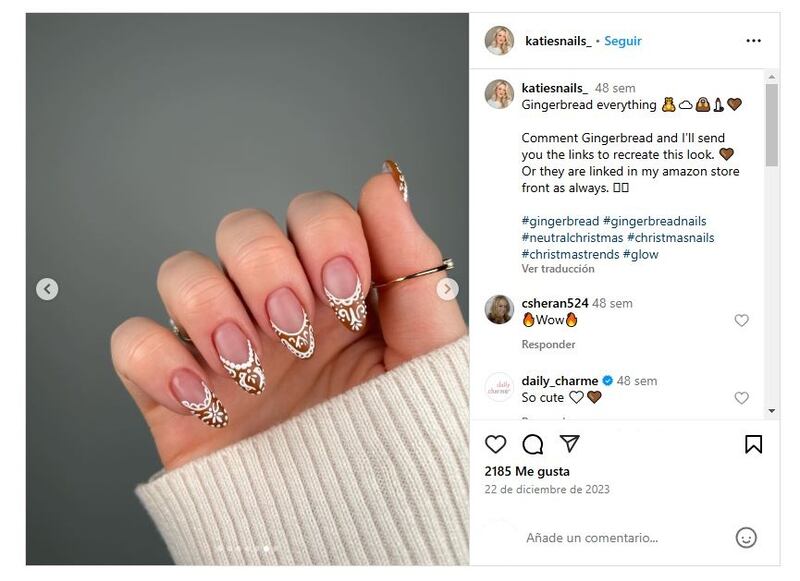 Las uñas 'gingerbread' se inspiran en una de las preparaciones culinarias tradicionales de la Navidad