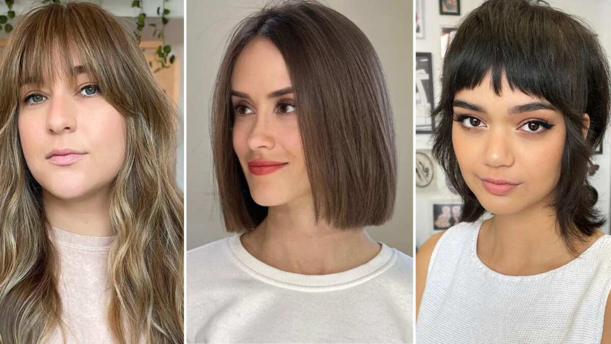 Tres mujeres con cortes de pelo diferentes que estilizan la cara