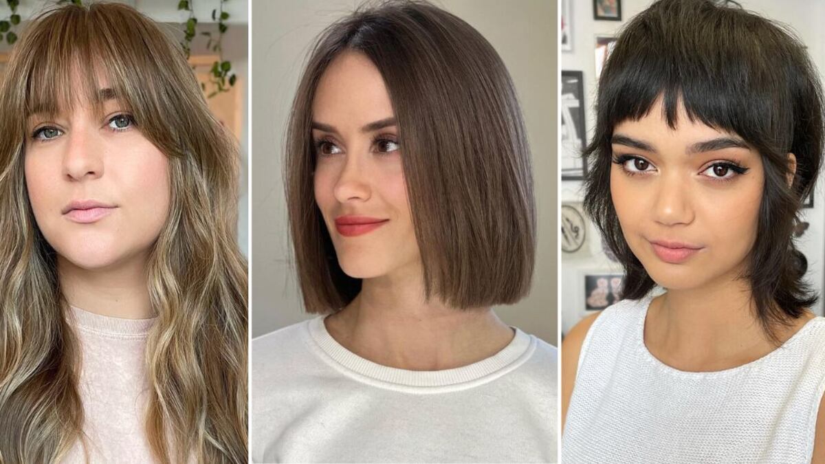 Tres mujeres con cortes de pelo diferentes que estilizan la cara