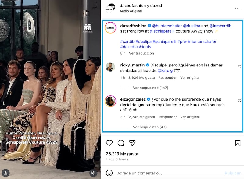 Ricky Martin y Eiza González alzan la voz por Karol G
