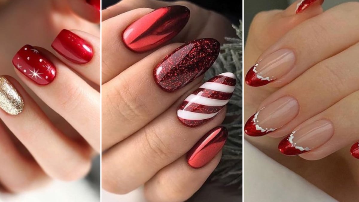 Uñas rojas navideñas elegantes
