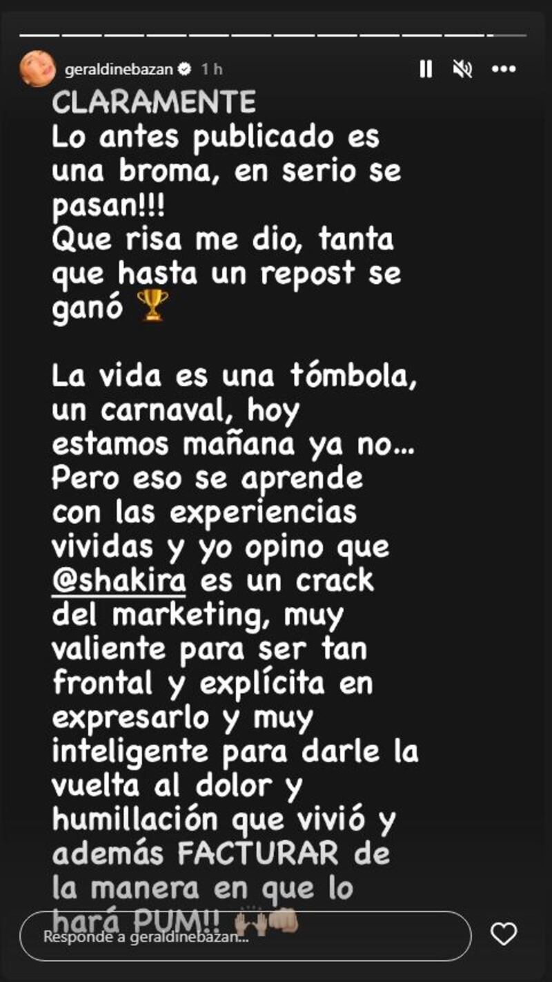 Geraldine Bazán brindó su apoyo a Shakira tras el lanzamiento de su canción con Bizarrap