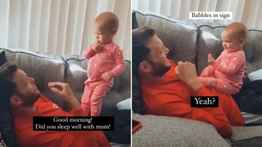 Niña se comunica con su papá sordo.