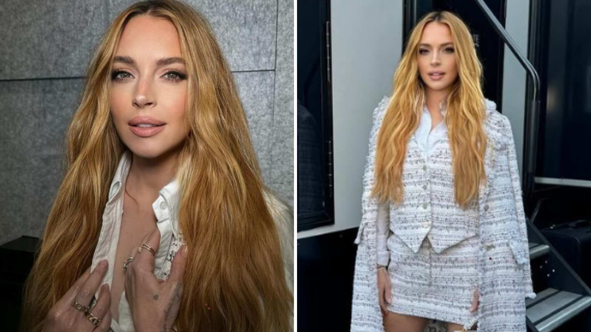 Lindsay Lohan regresó con un fabuloso rubio cereza y las "churro waves" que le aportan mucho movimiento a su melena.