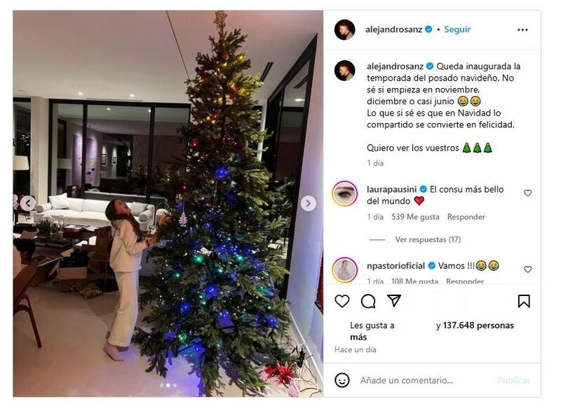 Alma, la hija de Alejandro Sanz y Raquel Perea, ayudó a su padre a poner el árbol de Navidad este 2024