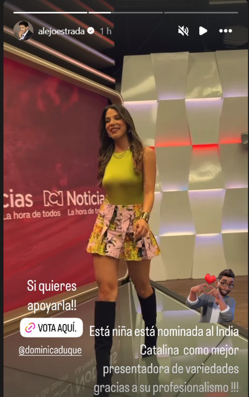 Alejandro Estrada apoyó a Dominica Duque para que se gane su primer India Catalina