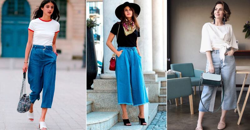 Pantalones culotte de mezclilla con mules