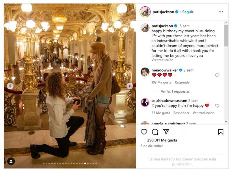 Paris Jackson dio a conocer la noticia de su compromiso en un post por el cumpleaños de su novio