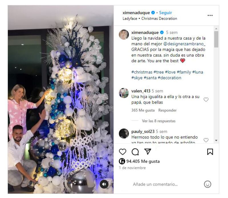 El árbol de Navidad de Ximena Duque fue decorado por Daniel Zambrano