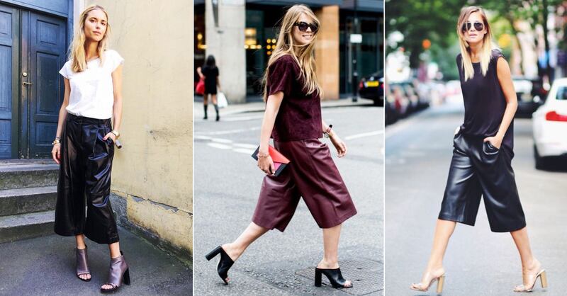 Pantalones culotte de cuero con mules
