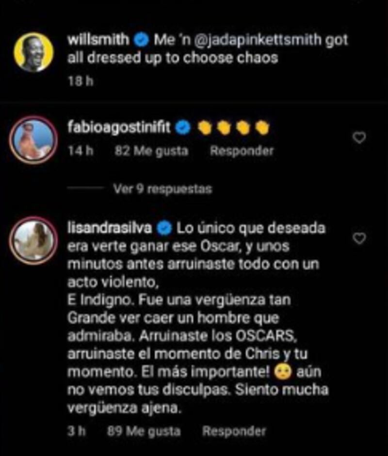 Lisandra Silva comentó publicación de Will Smith tras agresión a Chris Rock