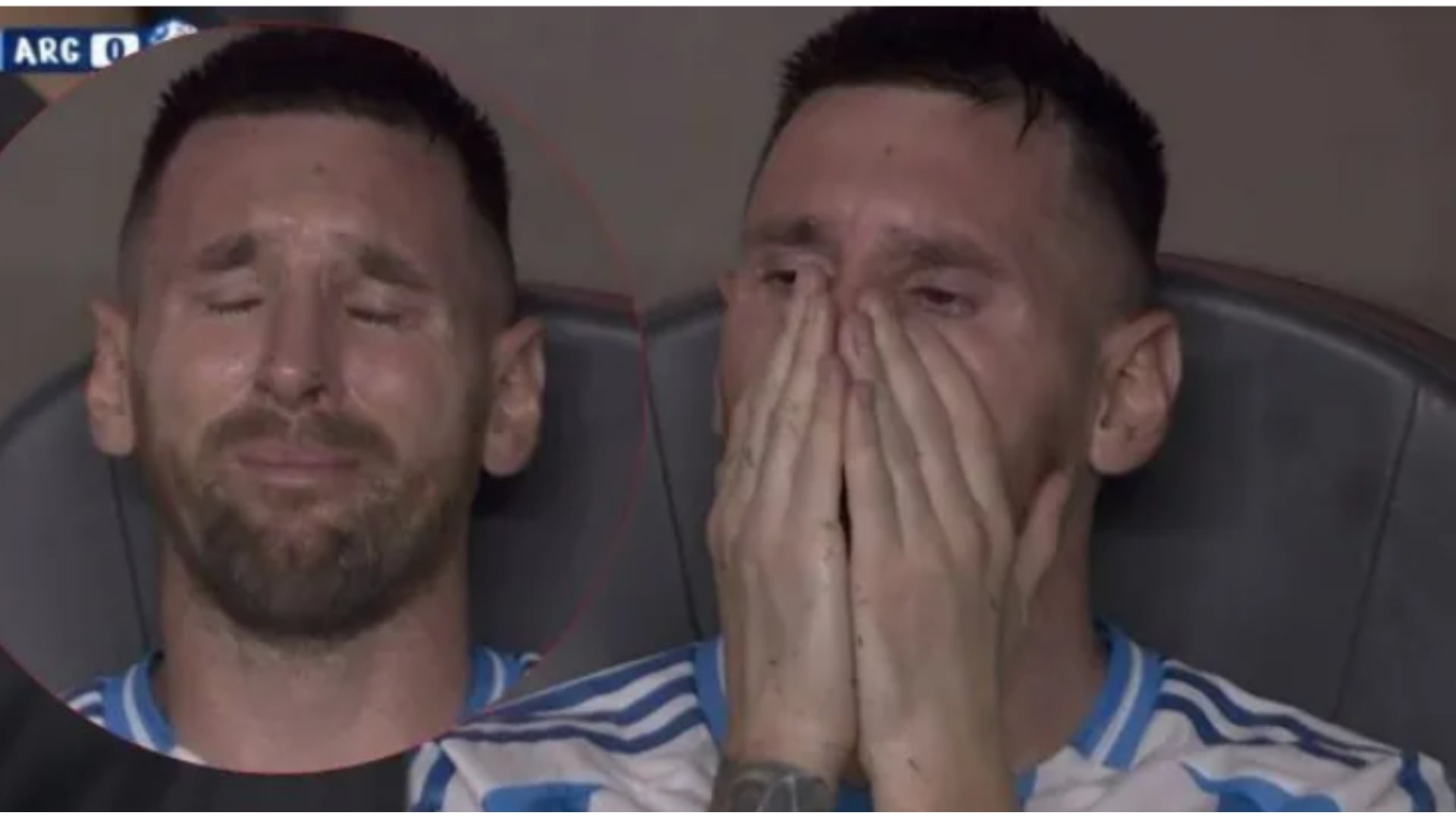 Lionel Messi, capitán del equipo de fútbol de Argentina, lloró desconsoladamente tras salir del partido final de la Copa América, al lesionarse el tobillo derecho.