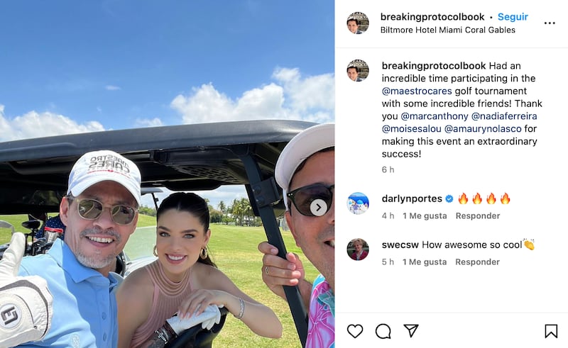 Marc Anthony y Nadia Ferreira en Torneo Golf de la Fundación Maestro Cares.