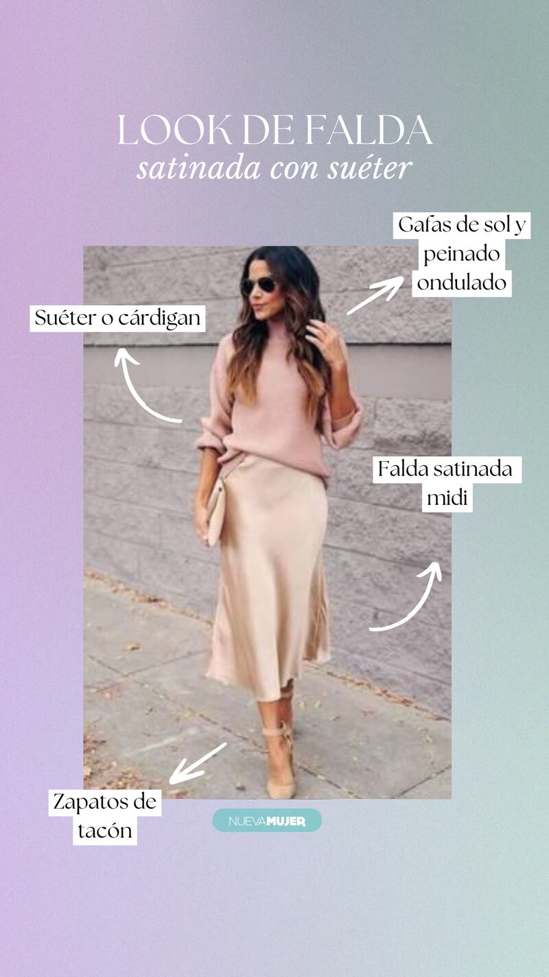 Así puedes usar faldas satinadas con suéteres