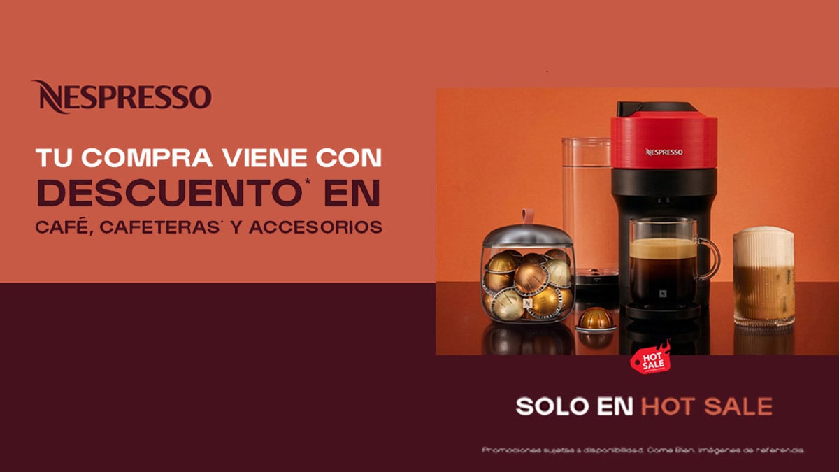 Cafetera Nespresso Vertuo con cápsulas y bebidas de café durante Hot Sale 2026