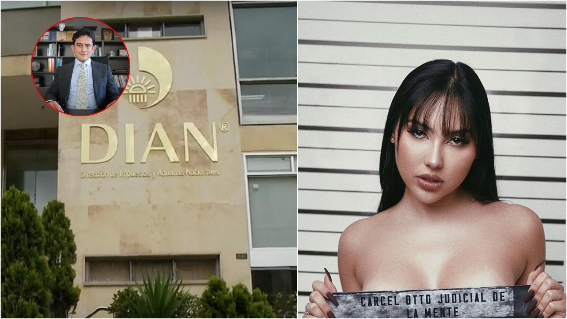 ¿'Mr. Taxes’ vs Aida Victoria Merlano? La modelo se enfrenta a nuevo lío judicial en contra de la DIAN (Redes sociales de Aida Victoria y archivo Publimetro de Luis Carlos Reyes y fachada DIAN)