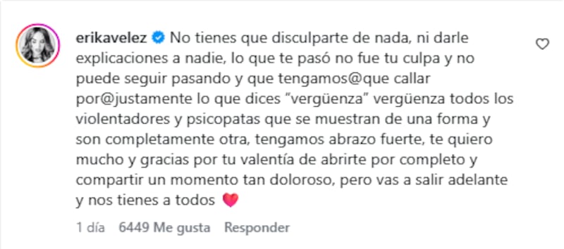 Comentario de apoyo de Erika Vélez
