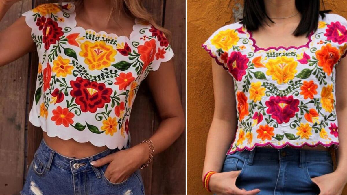 Una blusa de la empresa Shein (izquierda) y un huipil de una marca artesanal (derecha) |
