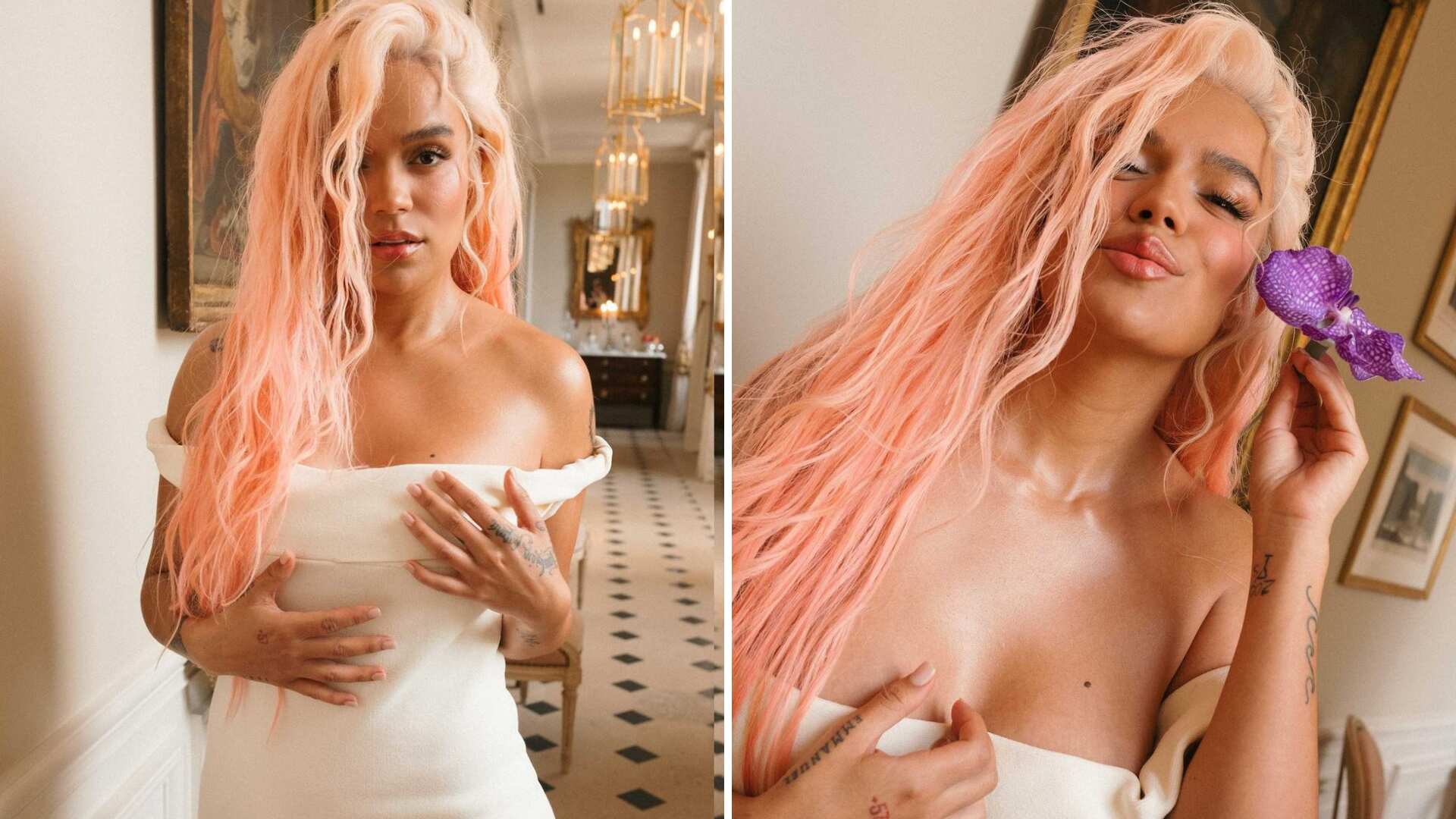 Lució un delicado y sencillo vestido blanco con accesorios en rojo.