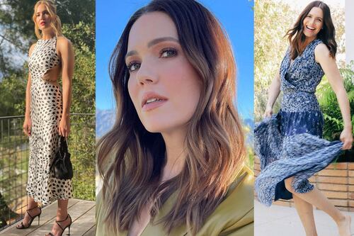 Mandy Moore es un ejemplo de estilo en maxivestido camisero con estampado de lunares