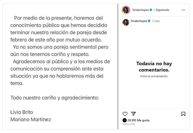 Livia Brito mantuvo un romance por más de cuatro años con Mariano Martínez