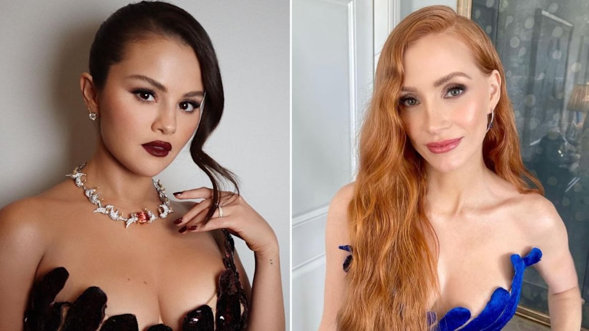 Selena Gomez y Jessica Chastain parecen compartir su gusto en vestidos