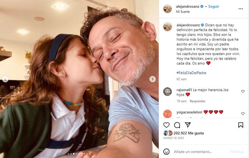 Alma es la hija menor de Alejandro Sanz