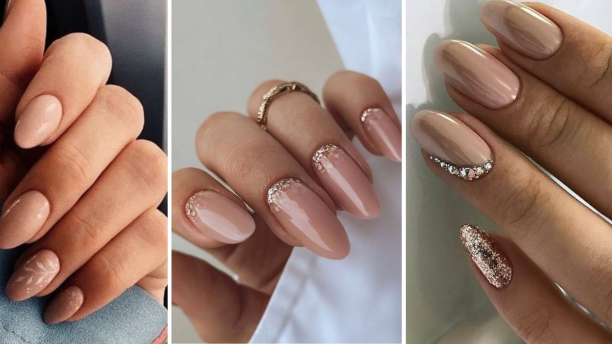 Diseños de uñas cortas color crema