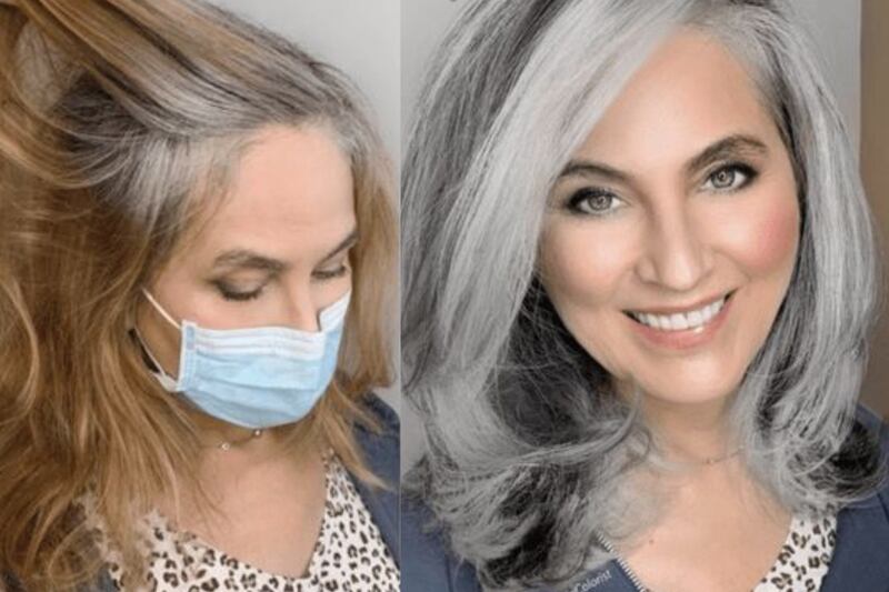 balayage gris mujeres canas