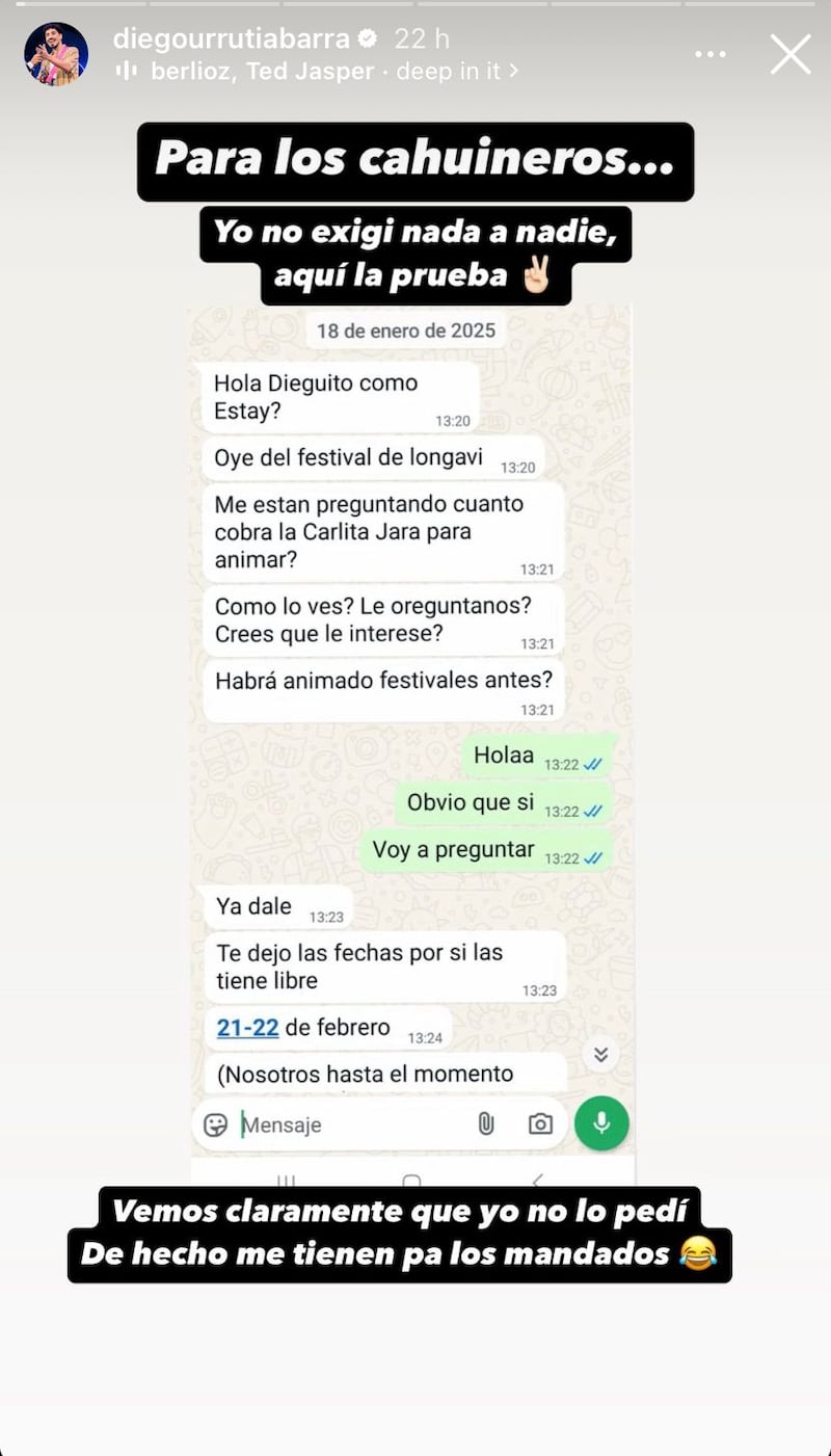 “Yo no le exigí nada a nadie”: Diego Urrutia desmiente a Dino Gordillo y aclara situación con JP Queraltó con pantallazo incluido