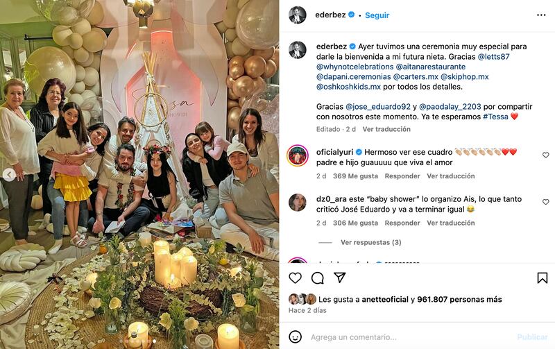 José Eduardo Derbez celebra el baby shower de Tessa