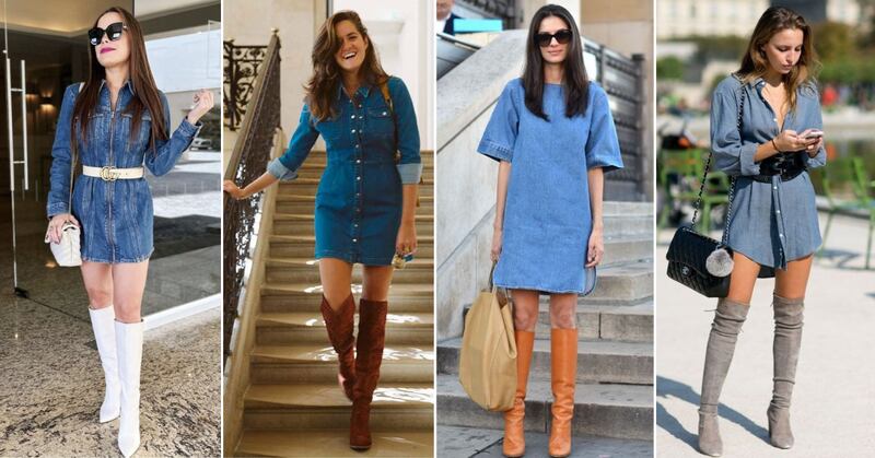 Moda: ¿Cómo combinar vestido de mezclilla y botas?