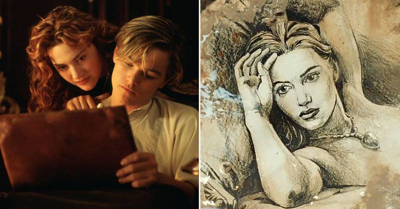 Leo DiCaprio y Kate Winslet en la escena del dibujo en 'Titanic'